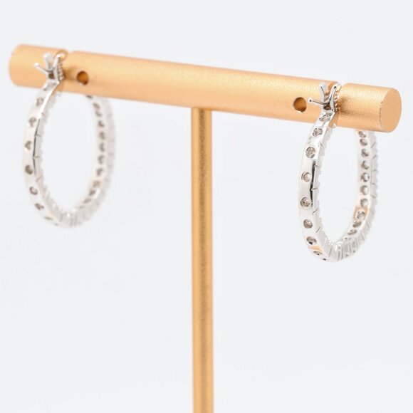 Vintage Sterling Silver Round White CZ Hoop Earrings - Picture 7 of 7